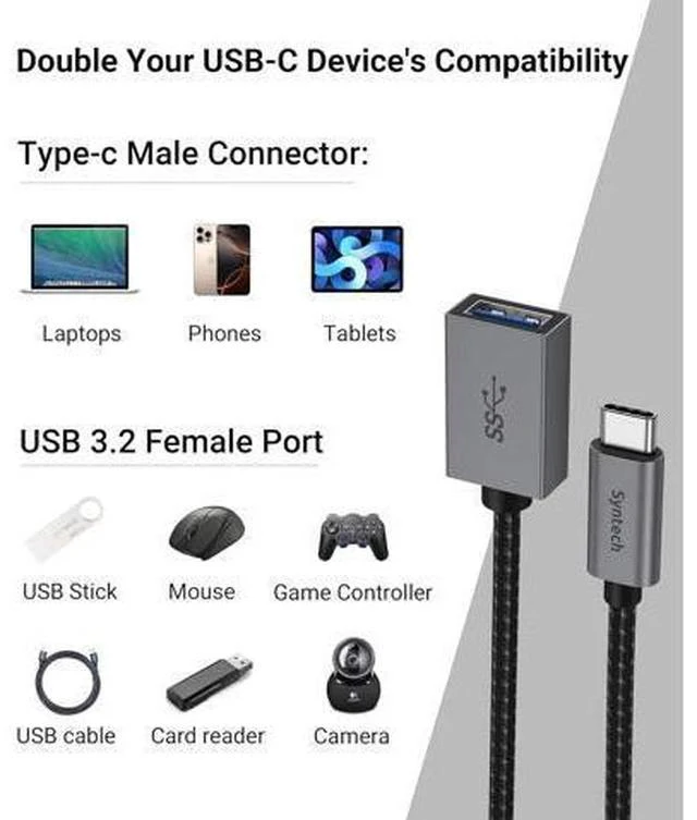 Alt view image 5 of 7 - USB C to USB Adapter 2 Pack USB C to USB 3 10Gbps Type C Thunderbolt 3 to USB Female Adapter OTG Cable Compatible with iPhone 17/16/15 Pro Max iPad mini 6 MacBook Pro/Air Space Gray
