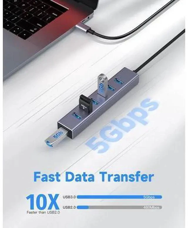 Alt view image 4 of 7 - USB C to USB Hub, 8 Ports USB 3.0 Adapter with 7 USB 3.0 Data Ports,USB C Splitter with USB C 5V/3a Extra Power, 7.9IN/20CM Main Cable USB HUB, USB Extension for Laptop and PC
