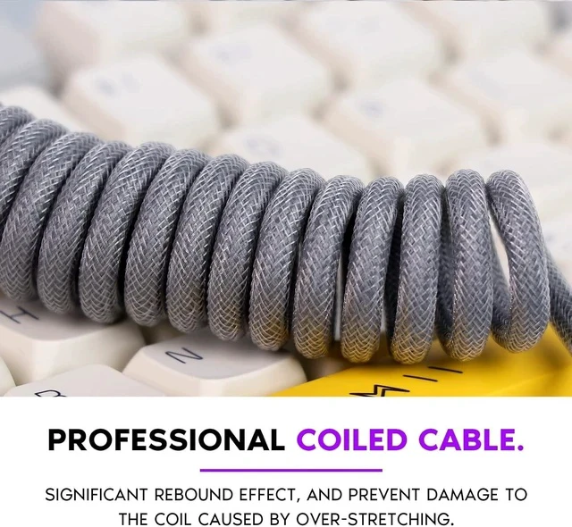 Alt view image 4 of 7 - Mix 1.8m Coiled Type-C to USB A TPU Mechanical Keyboard Space Cable with Detachable Aviator Connector for Gaming Keyboard and Cellphone(Grey)
