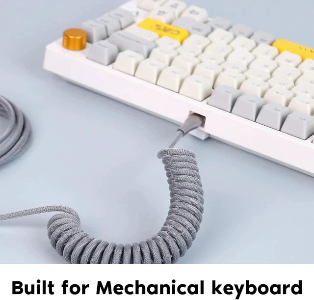 Alt view image 5 of 7 - Mix 1.8m Coiled Type-C to USB A TPU Mechanical Keyboard Space Cable with Detachable Aviator Connector for Gaming Keyboard and Cellphone(Grey)