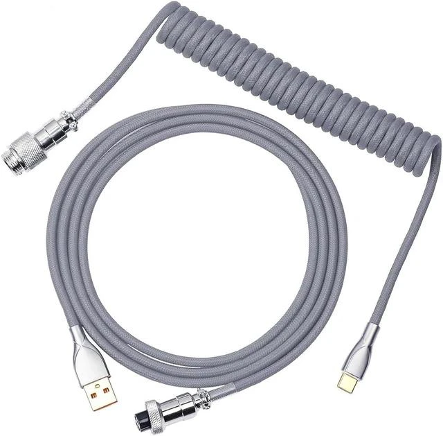Main image of Mix 1.8m Coiled Type-C to USB A TPU Mechanical Keyboard Space Cable with Detachable Aviator Connector for Gaming Keyboard and Cellphone(Grey)