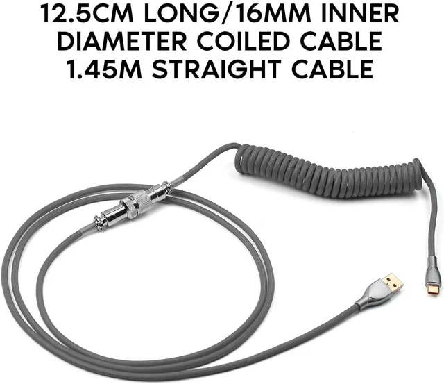 Alt view image 7 of 7 - Mix 1.8m Coiled Type-C to USB A TPU Mechanical Keyboard Space Cable with Detachable Aviator Connector for Gaming Keyboard and Cellphone(Grey)