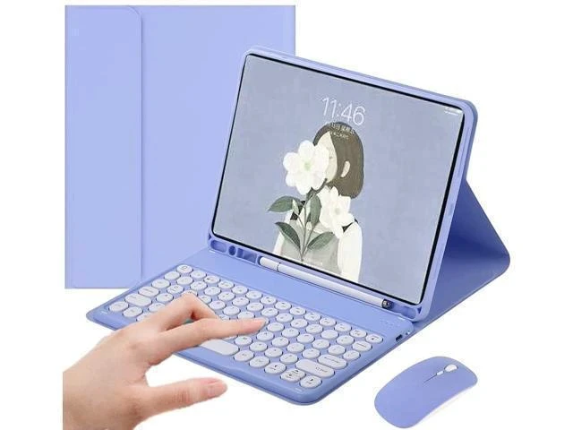 Alt view image 6 of 7 - PboyiqiS Keyboard Case for iPad 6th/5th Generation, Case for 9.7 inch iPad6/iPad5/Air2/Pro9.7 Keyboard with Mouse, Cute Round Key Detachable Keyboard Case with Pencil Holder, Light Purple