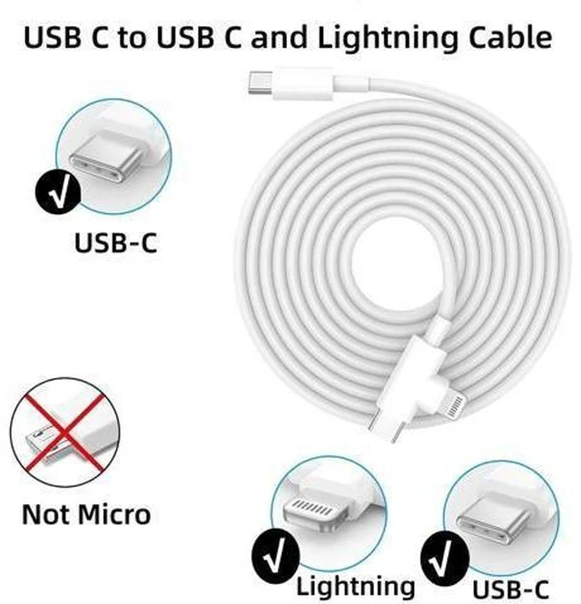 Alt view image 2 of 7 - USB-C to Lightning Cable 2-Pack 6 Feet USB C to USB C Cable 90 Degree Fast Charging Cord for iPhone17/ 16/15/14/13/12 iPad MacBook Galaxy