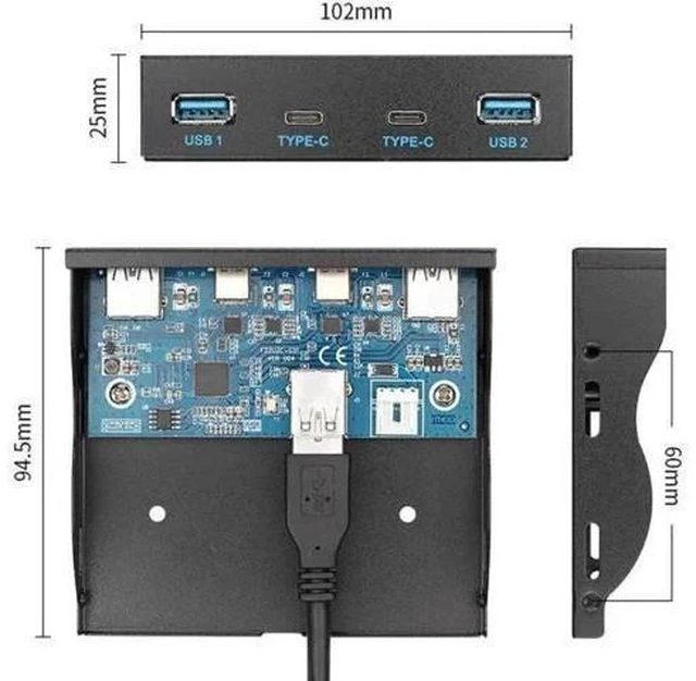 Alt view image 4 of 6 - Type-C USB3.0 Dual Ports & USB3.0 Type-A Dual Port HUB Front Panel to Motherboard 20Pin Connector Cable Cord for 3.5" Floppy Bay
