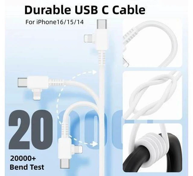 Alt view image 4 of 7 - USB-C to Lightning Cable 2-Pack 6 Feet USB C to USB C Cable 90 Degree Fast Charging Cord for iPhone17/ 16/15/14/13/12 iPad MacBook Galaxy