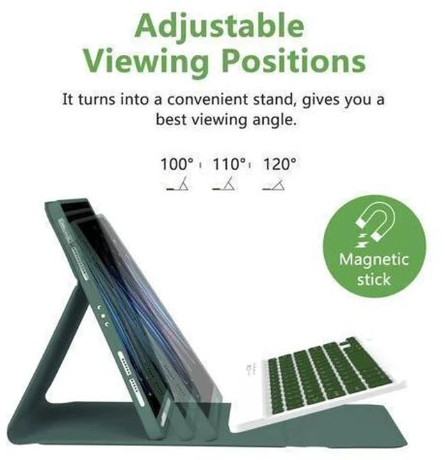 Alt view image 4 of 7 - MMK iPad Pro 11 inch 4th 3rd Gen Case with Keyboard, iPad Air 5th 4th 10.9 inch & iPad Air 11 inch (M2) 2024 Keyboard Case, Detachable Bluetooth Keyboard with Pencil Holder - Deep Green