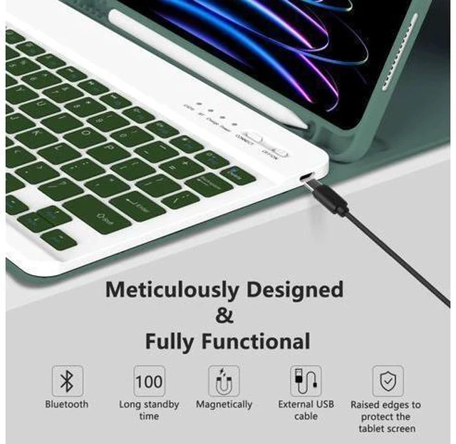 Alt view image 5 of 7 - MMK iPad Pro 11 inch 4th 3rd Gen Case with Keyboard, iPad Air 5th 4th 10.9 inch & iPad Air 11 inch (M2) 2024 Keyboard Case, Detachable Bluetooth Keyboard with Pencil Holder - Deep Green