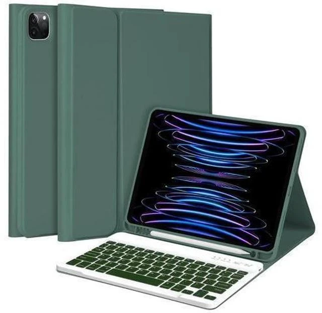 Main image of MMK iPad Pro 11 inch 4th 3rd Gen Case with Keyboard, iPad Air 5th 4th 10.9 inch & iPad Air 11 inch (M2) 2024 Keyboard Case, Detachable Bluetooth Keyboard with Pencil Holder - Deep Green