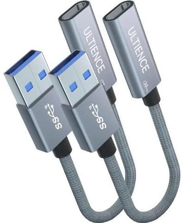 Main image of USB to USB C Cable Adapter 2 Pack USB C Female to USB A Male Adapter - 10Gbps Data Transfer 60W Fast Charging Type-C 3.2 Converter Compatible with Laptops PCs Flash Drives (0.41 Ft Grey)