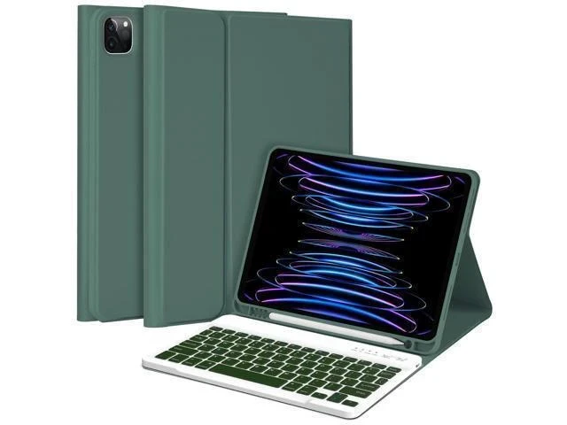 Alt view image 6 of 7 - MMK iPad Pro 11 inch 4th 3rd Gen Case with Keyboard, iPad Air 5th 4th 10.9 inch & iPad Air 11 inch (M2) 2024 Keyboard Case, Detachable Bluetooth Keyboard with Pencil Holder - Deep Green