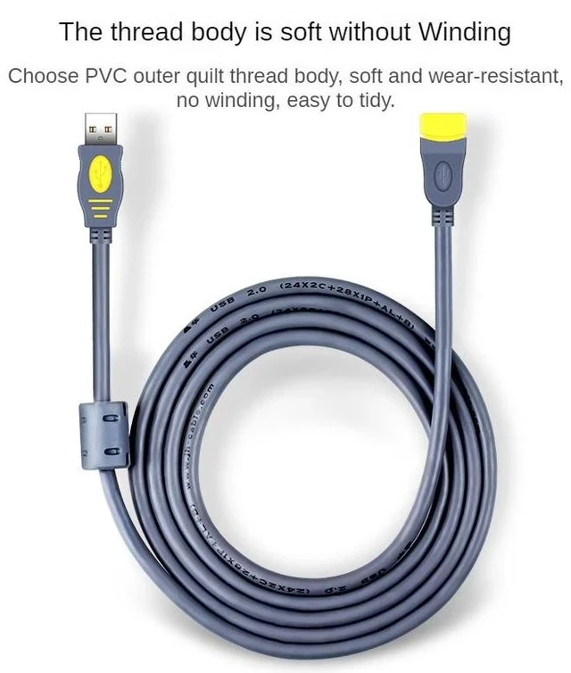 Alt view image 3 of 7 - USB 2.0 Tinned Copper Core Aluminum Foil + Magnetic Ring Shielded Eco-friendly PVC Extension Cable 5M