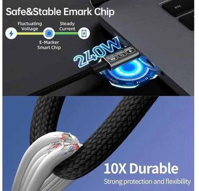 Alt view image 3 of 7 - USB-C Cable - 4K Video & Power 3.2 Gen 2 20Gbps 240W PD Fast Charging 6.6FT Black