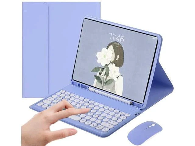 Alt view image 6 of 7 - PboyiqiS Keyboard Case for iPad 10 2022, iPad10th Generation Case with Keyboard and Mouse Cute Round Key Detachable Keyboard Case with Pencil Holder (Light Purple)