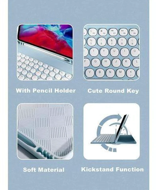Alt view image 4 of 7 - PboyiqiS Keyboard Case for iPad 10 2022, iPad10th Generation Case with Keyboard and Mouse Cute Round Key Detachable Keyboard Case with Pencil Holder (Light Purple)