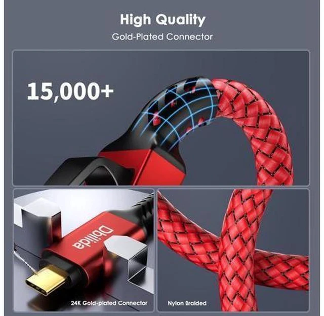 Alt view image 3 of 7 - USB C to Ethernet Cable 10 FT - 2 in 1 USB A/C to RJ45 Cable 1Gbps Braided Ethernet to USB C Cable Type C to RJ45 Ethernet for Thunderbolt 4/5 MacBook Pro/Air iPhone 16/17 XPS Galaxy S24