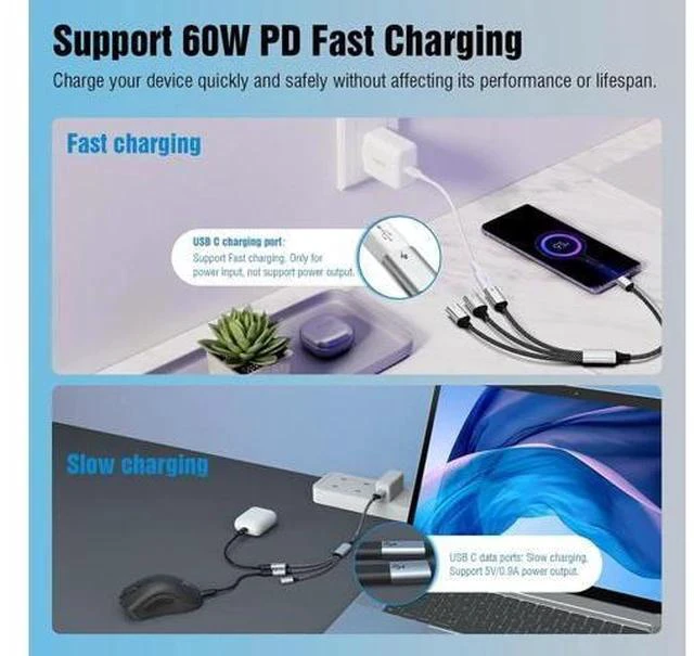 Alt view image 2 of 7 - USB C Splitter Cable USB C Male to 3 USB C Female Adapter with Fast Charging Data Transfer 3 in 1 OTG Type C Cord Converter for iPhone 15/15 Pro/15 Pro Max/15 Plus iPad Pro/Air Mac