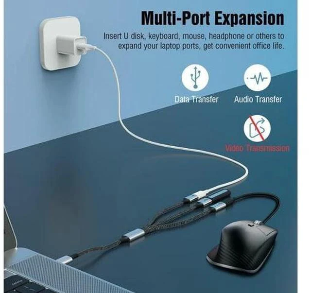 Alt view image 3 of 7 - USB C Splitter Cable USB C Male to 3 USB C Female Adapter with Fast Charging Data Transfer 3 in 1 OTG Type C Cord Converter for iPhone 15/15 Pro/15 Pro Max/15 Plus iPad Pro/Air Mac