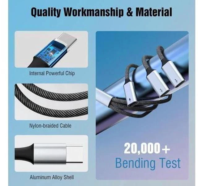 Alt view image 6 of 7 - USB C Splitter Cable USB C Male to 3 USB C Female Adapter with Fast Charging Data Transfer 3 in 1 OTG Type C Cord Converter for iPhone 15/15 Pro/15 Pro Max/15 Plus iPad Pro/Air Mac