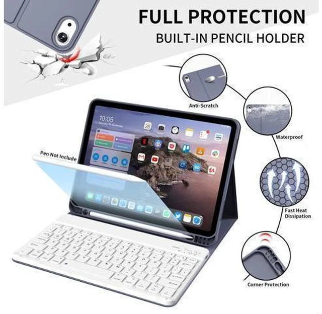 Alt view image 5 of 7 - KenKe Keyboard Case for iPad Air 11 Inch 2024 (M2), for iPad Air 5th/4th Generation (2022/2020) 10.9 Inch with Pencil Holder, Magnetic Detachable Wireless Keyboard & Flip Case for iPad Air, Purple