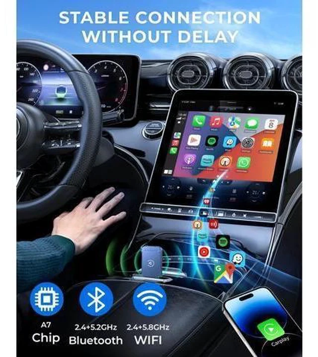 Alt view image 4 of 6 - Wireless Carplay Adapter & Android Auto Wireless Adapter 2-in-1 Fast & Stable Carplay Wireless Adapter Convert Wired to Wireless Car Play Adapter for iOS 10+/Android 11+ (Blue)