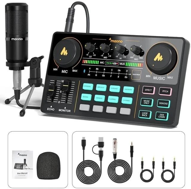 Main image of Podcast Equipment Bundle Audio mixer All-in-One Podcast Production Studio with 3.5mm Microphone for