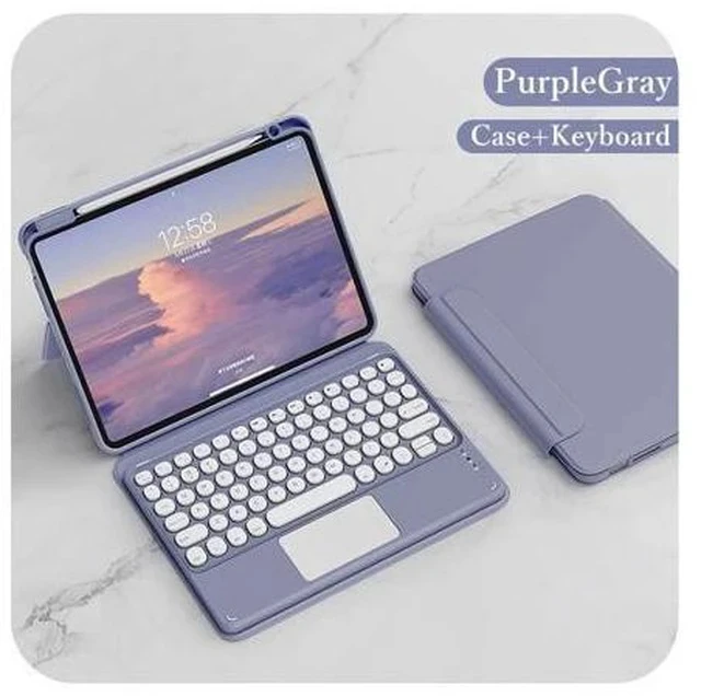 Alt view image 2 of 7 - HENGHUI Magnetic Keyboard Case for iPad Air 5 2022/ Air 4 10.9 inch 2020/ iPad Pro 11 Vertical Keyboard Case with Touchpad Cute Color Keyboard Clear Back Cover Detachable Keyboard (PurpleGray)