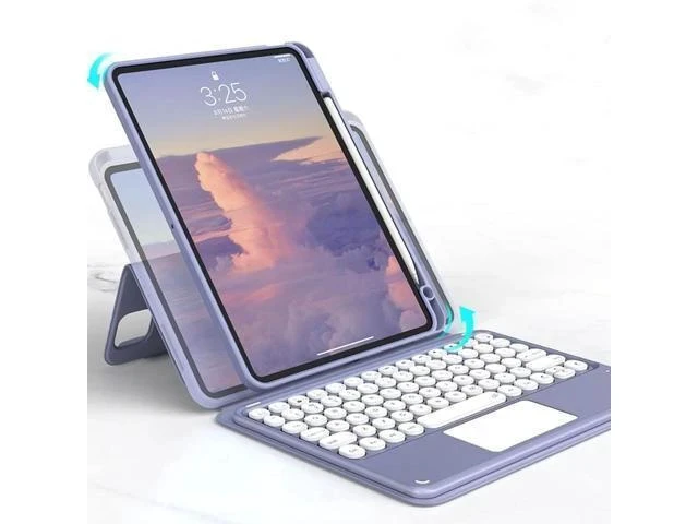 Alt view image 6 of 7 - HENGHUI Magnetic Keyboard Case for iPad Air 5 2022/ Air 4 10.9 inch 2020/ iPad Pro 11 Vertical Keyboard Case with Touchpad Cute Color Keyboard Clear Back Cover Detachable Keyboard (PurpleGray)