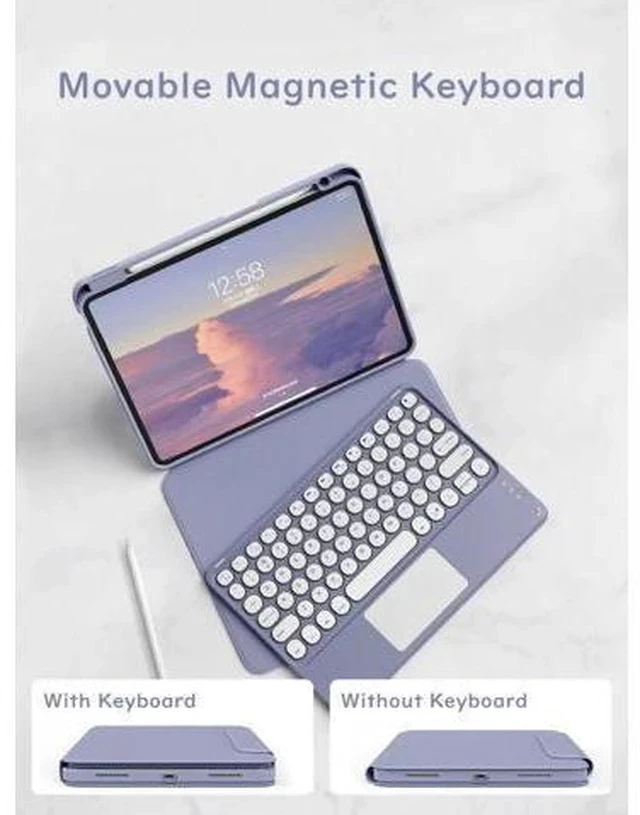 Alt view image 5 of 7 - HENGHUI Magnetic Keyboard Case for iPad Air 5 2022/ Air 4 10.9 inch 2020/ iPad Pro 11 Vertical Keyboard Case with Touchpad Cute Color Keyboard Clear Back Cover Detachable Keyboard (PurpleGray)
