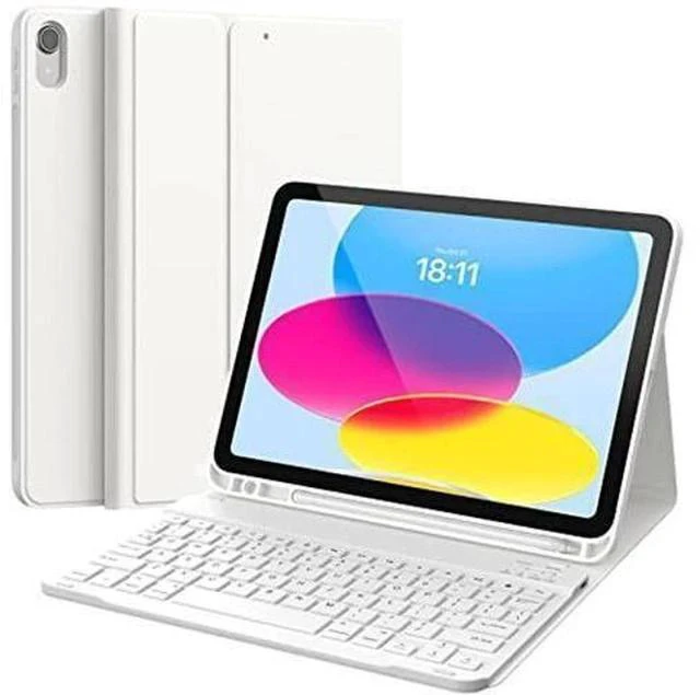 Main image of CHESONA Keyboard Case for iPad 10th Generation 10.9inch - 2022, Detachable Bluetooth Keyboard, Stand Folio Keyboard Cover with Pencil Holder, Rechargeable Keyboard for New iPad 10th Gen 2022,White