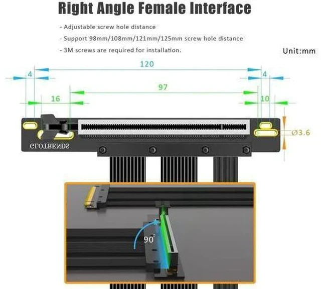 Alt view image 2 of 6 - WISDUM 300mm PCIe 5.0 Riser Cable for RTX5090 RTX4090 RX9070 RX7900, Compatible with PCIe 5.0/4.0 GPUs, 90 Degree Right Angle for Vertical GPU Mount