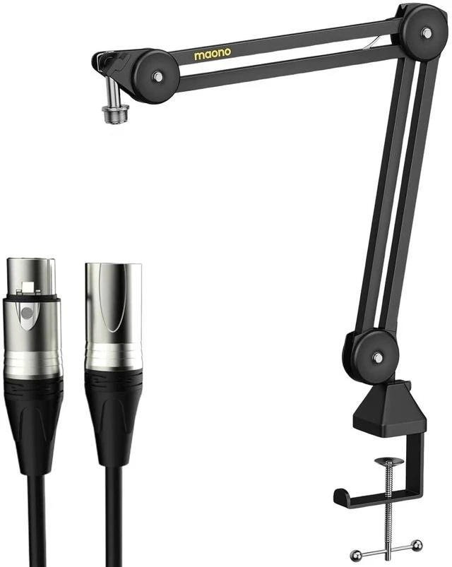 Main image of Boom Arm Microphone Stand with XLR Cable: Adjustable Metal Suspension Mic Boom Arm Kit for Podcast G