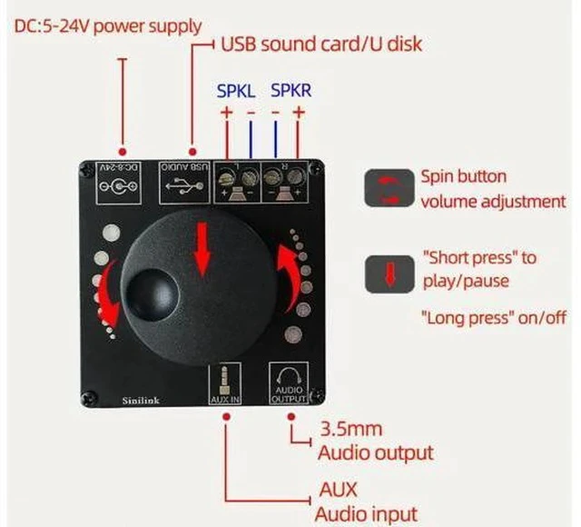 Alt view image 2 of 7 - XY-AP50L 40W50W*2 Stereo Bluetooth Digital Power Amplifier Board 12V/24V2.0 Dual Channel Knob Volume Adjustment Switch