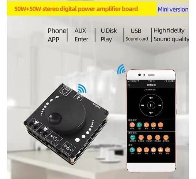 Alt view image 4 of 7 - XY-AP50L 40W50W*2 Stereo Bluetooth Digital Power Amplifier Board 12V/24V2.0 Dual Channel Knob Volume Adjustment Switch