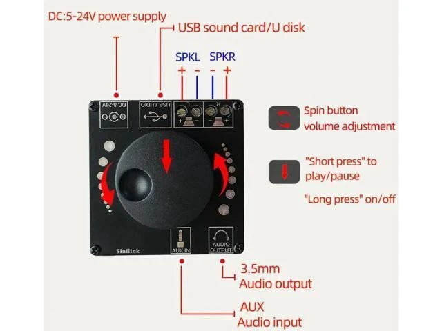 Alt view image 7 of 7 - XY-AP50L 40W50W*2 Stereo Bluetooth Digital Power Amplifier Board 12V/24V2.0 Dual Channel Knob Volume Adjustment Switch