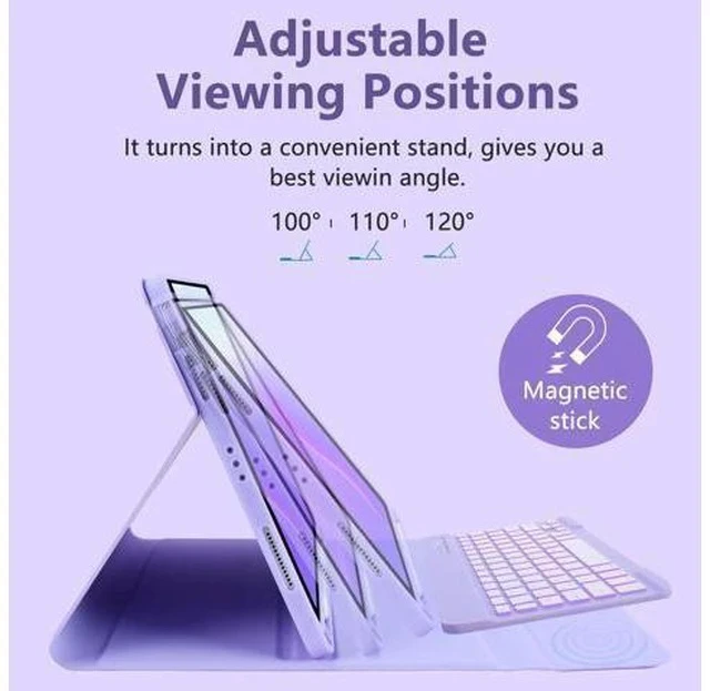 Alt view image 4 of 7 - MMK iPad Air 11 inch (M2) 2024 & iPad Air 5th 4th Generation Case with Keyboard 10.9 Inch, iPad Case with 7 Colors Backlit Bluetooth Keyboard,Smart Folio Keyboard Cover with Pencil Holder,Clove Purple