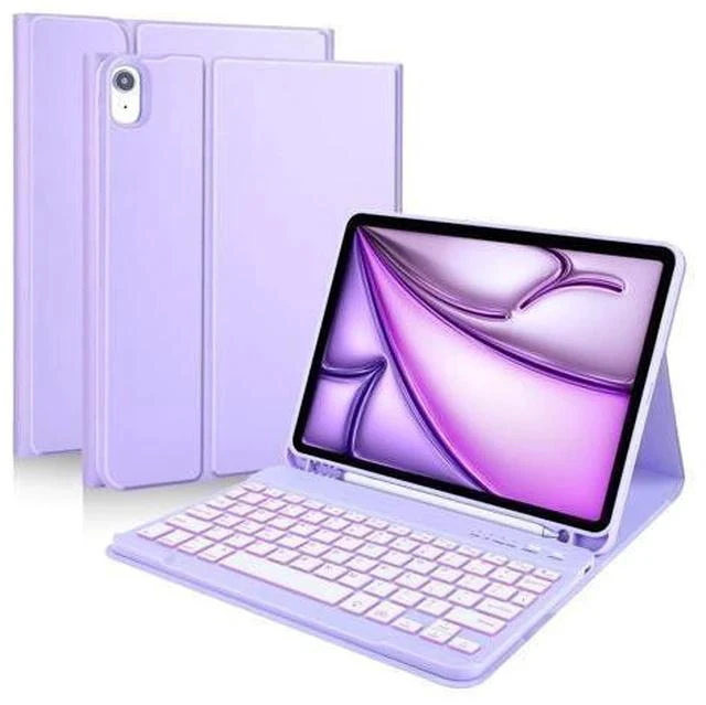 Main image of MMK iPad Air 11 inch (M2) 2024 & iPad Air 5th 4th Generation Case with Keyboard 10.9 Inch, iPad Case with 7 Colors Backlit Bluetooth Keyboard,Smart Folio Keyboard Cover with Pencil Holder,Clove Purple