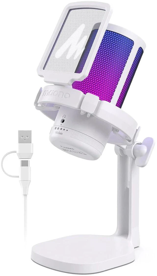 Main image of USB Gaming Microphone for PC, Noise Cancellation Condenser Mic with RGB, Mute, Gain, Computer Desk M
