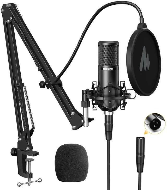 Main image of XLR Condenser Microphone, Professional Cardioid Studio Mic with Boom Arm, Pop Filter, Compatible wit