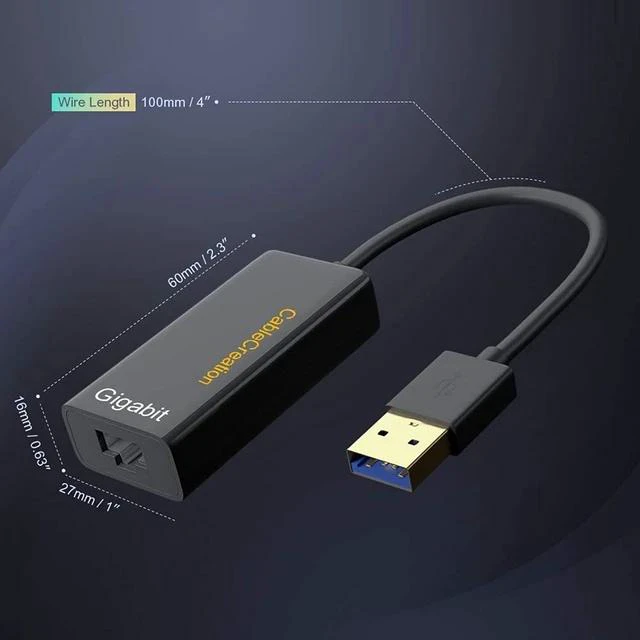 Alt view image 6 of 6 - USB 3.0 Network Adapter, CableCreation Gold Plated USB to RJ45 Gigabit Ethernet Adapter Supporting 10/100/1000 Mbps Ethernet for Windows, Mac, macOS X, Black