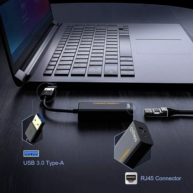 Alt view image 4 of 6 - USB 3.0 Network Adapter, CableCreation Gold Plated USB to RJ45 Gigabit Ethernet Adapter Supporting 10/100/1000 Mbps Ethernet for Windows, Mac, macOS X, Black