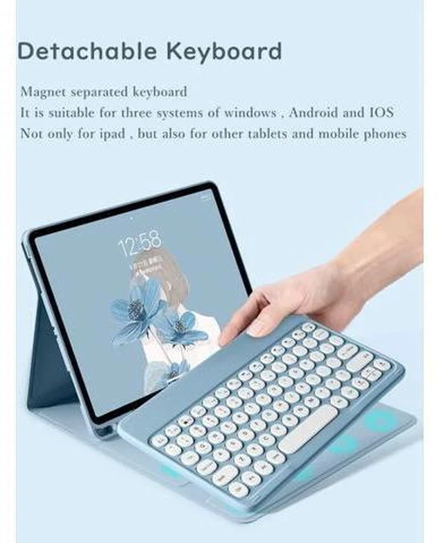 Alt view image 3 of 7 - HENGHUI Keyboard Case for Galaxy Tab S6 Lite 10.4 inch Keyboard Case Cute Round Key Color Keyboard Wireless Detachable BT Keyboard Cover with S Pen Holder (DarkGreen)