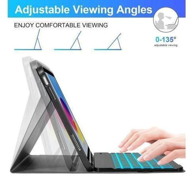 Alt view image 5 of 7 - SOPPY Keyboard Case for iPad, 7-Color Backlight Keyboard for iPad 10th Gen 10.9" 2022 (A2696/A2757/A2777), Detachable Keyboard Case, Built-in Pencil Slot - Black