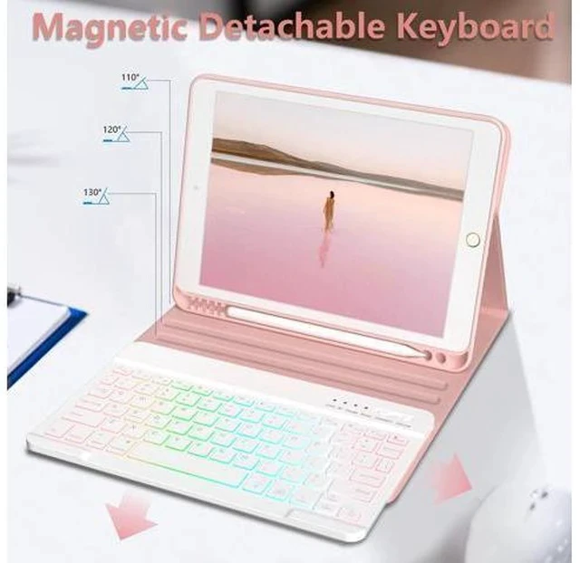 Alt view image 2 of 7 - New iPad 9th Generation Keyboard Case 10.2"2021/(8th Gen) 2020/(7th Gen)2019,7 Colors Backlit Keyboard Case for iPad 10.2" /iPad Air 3 10.5"(3rd Gen)/iPad Pro 10.5" with Pencil Holder(Champagne)