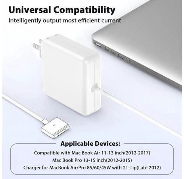 Alt view image 5 of 7 - 85W Charger for MacBook Pro Charger Adapter with Fast Charging Replacement AC 2T-Tip Connector Power Adapter Laptop Charger Compatible with MacBook pro & Air 13 inch-15 inch Retina After Mid 2012
