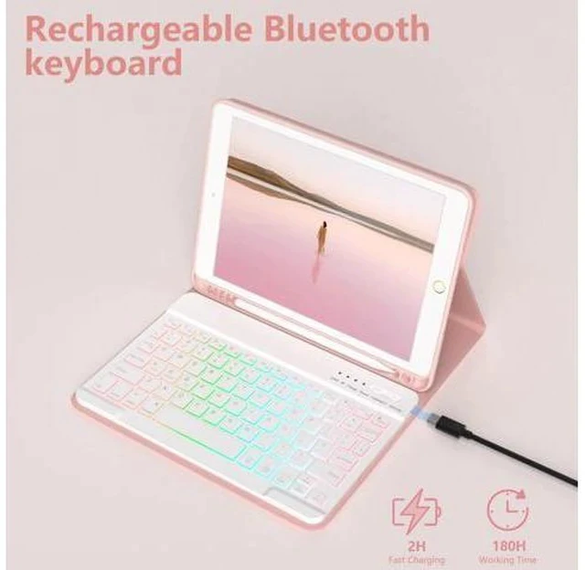 Alt view image 4 of 7 - New iPad 9th Generation Keyboard Case 10.2"2021/(8th Gen) 2020/(7th Gen)2019,7 Colors Backlit Keyboard Case for iPad 10.2" /iPad Air 3 10.5"(3rd Gen)/iPad Pro 10.5" with Pencil Holder(Champagne)