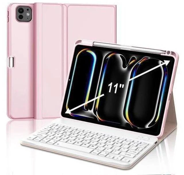 Main image of JADEMALL for iPad Pro 11 inch Case with Keyboard (M4) 2024 - Wireless Detachable Keyboard Case with Pencil Holder - Auto Sleep/Wake, Long Battery Life, Folio Keyboard Cover for iPad Pro 11 inch, Pink