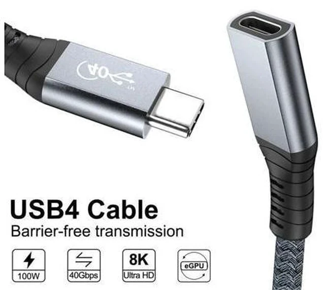 Alt view image 6 of 7 - USB4 USB-C Type-C Male to Type-C Female Extension Cable 40Gbps with 100W Charging and 8K@60Hz