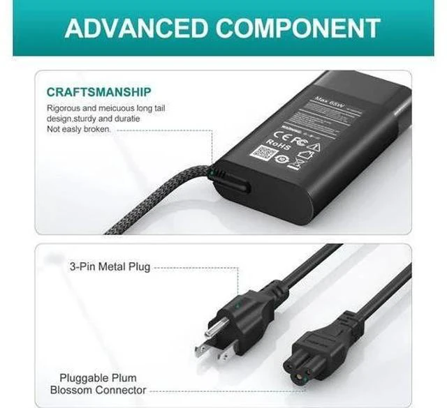 Alt view image 5 of 7 - New 65W USB C Slim Compatible with HP Laptop Charger Spectre x360 Envy Chromebook Elitebook x360 Pavilion Elite x2 Regular Compatible with HP Chromebook and Elitebook Charger.