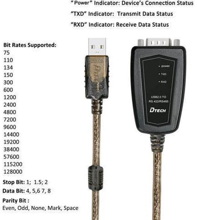 Alt view image 3 of 6 - DTECH USB to RS485 Adapter RS422 Serial Port Cable with CP2102 Chip Terminal Board LED Lights Ferrite Core for Windows 10 8 7 XP Mac (5 Feet)